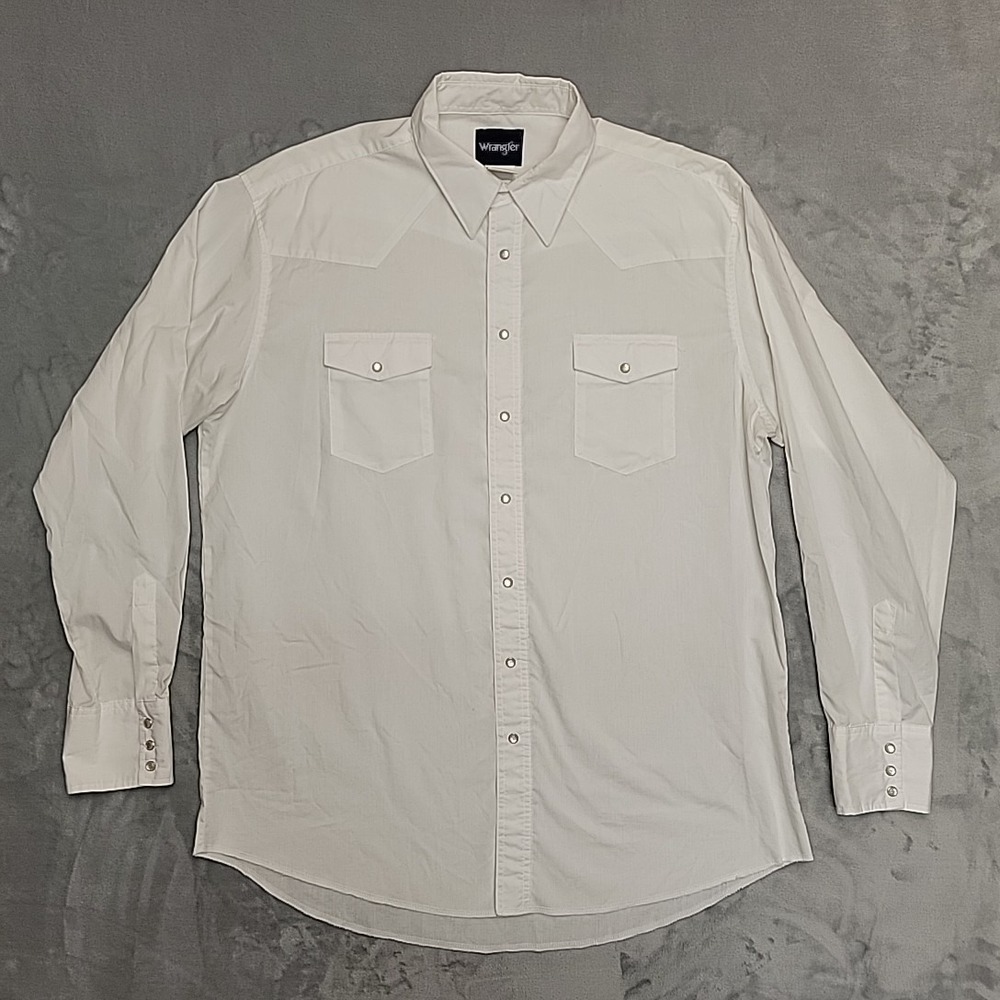 Wrangler Shirt Mens XLT White Pearl Snap Western Cowboy Wedding Tall Long Sleeve